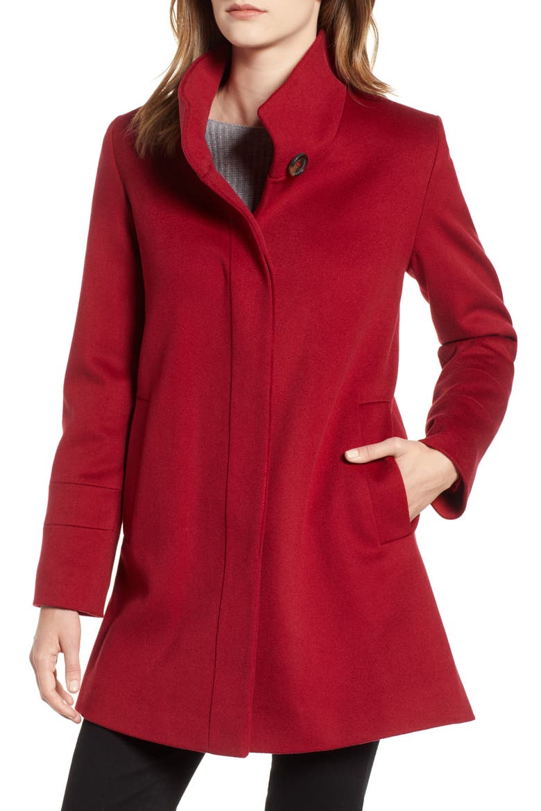 Placket Front Wool Car Coat, Alternate, color, CURRANT