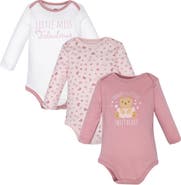 Hudson Baby Essential All-Cotton Long-Sleeve Bodysuit Three-Piece Pack