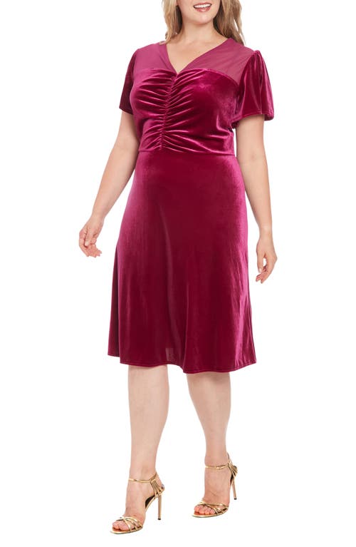 London Times Ruched Sheer Shoulder Midi Dress