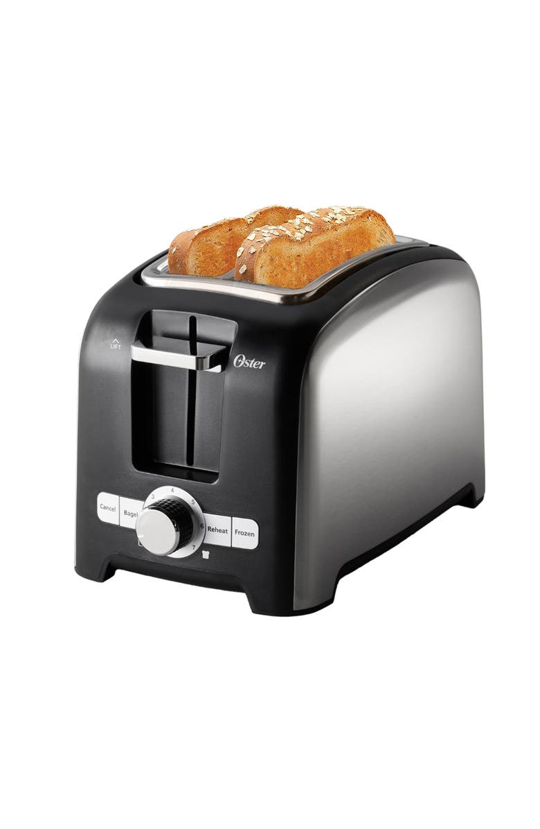 OSTER 2 Slice Toaster with Extra-Wide Slots in Brushed Stainless Steel, Main, color, Black