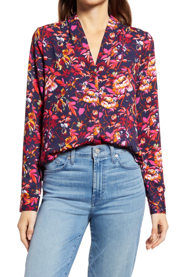V-Neck Top, Main, color, NAVY MULTI FRIDA FLORAL