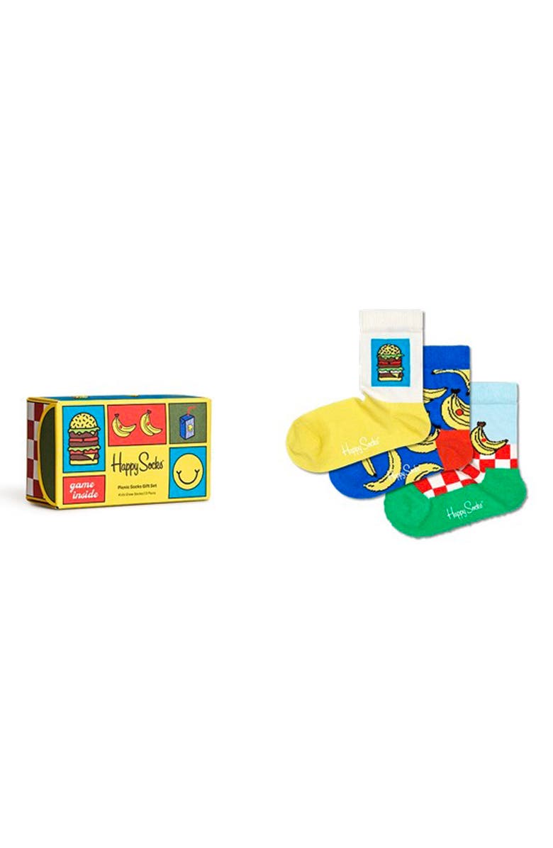 Happy Socks Kids' Picnic Assorted 3-Pack Crew Socks Gift Box, Main, color, 