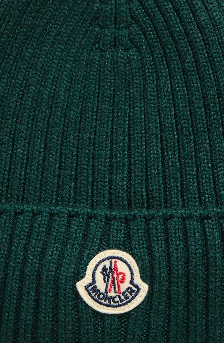 Moncler Kids' Logo Cuff Wool Rib Beanie, Alternate, color, 