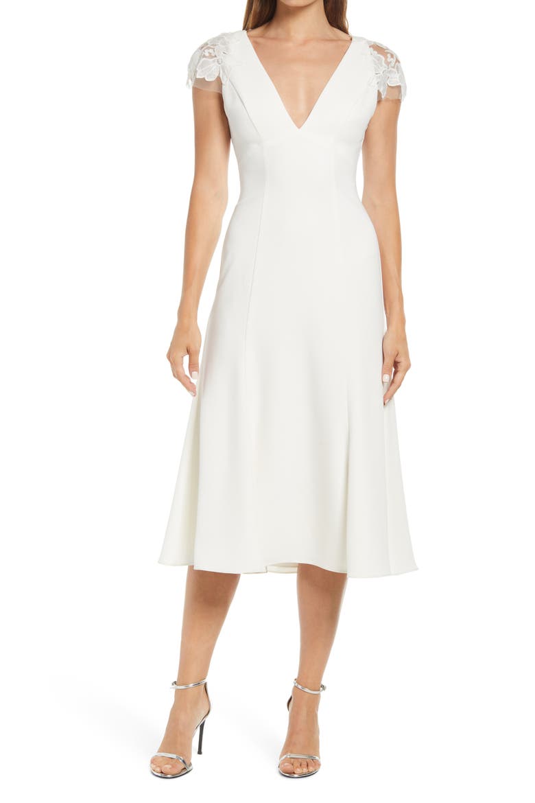 Lace Back Tea Length Dress, Main, color, SILK WHITE