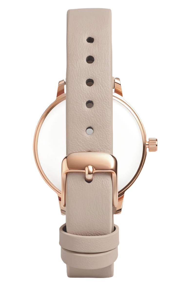 Lyon Quartz Faux Leather Strap Watch, 32.5mm, Alternate, color, TAUPE/ ROSE GOLD