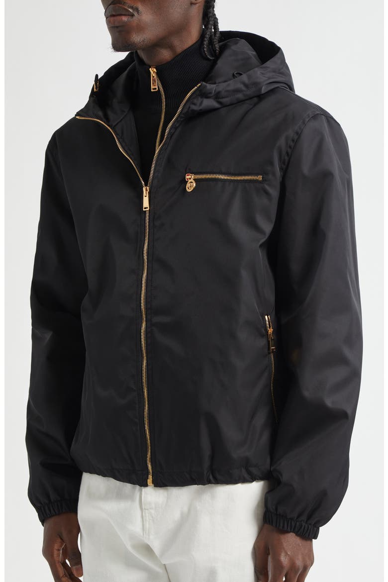 Nylon Twill Hooded Windbreaker, Alternate, color, BLACK