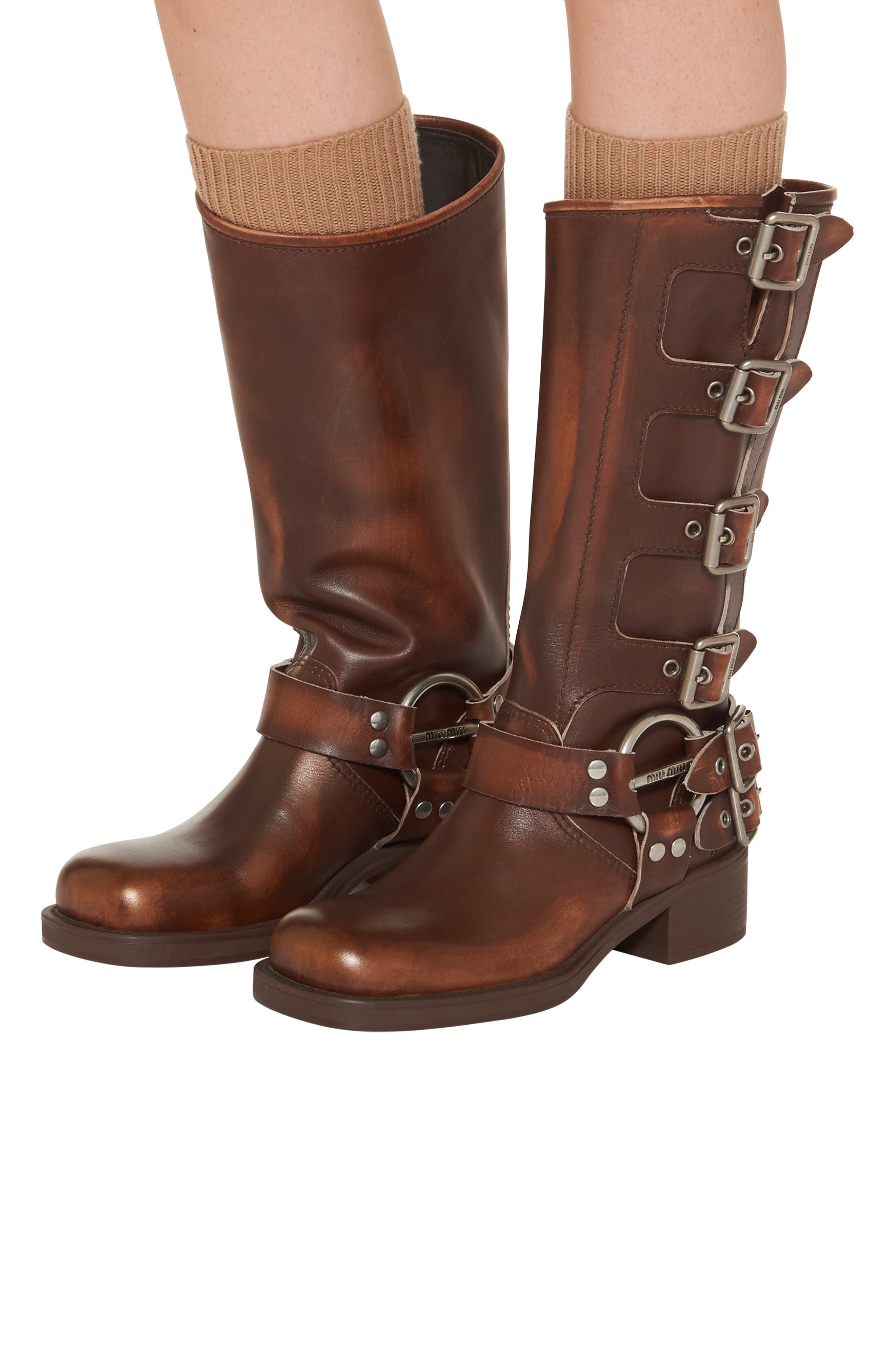 Miu Miu Buckles Harness Boot, Alternate, color, 