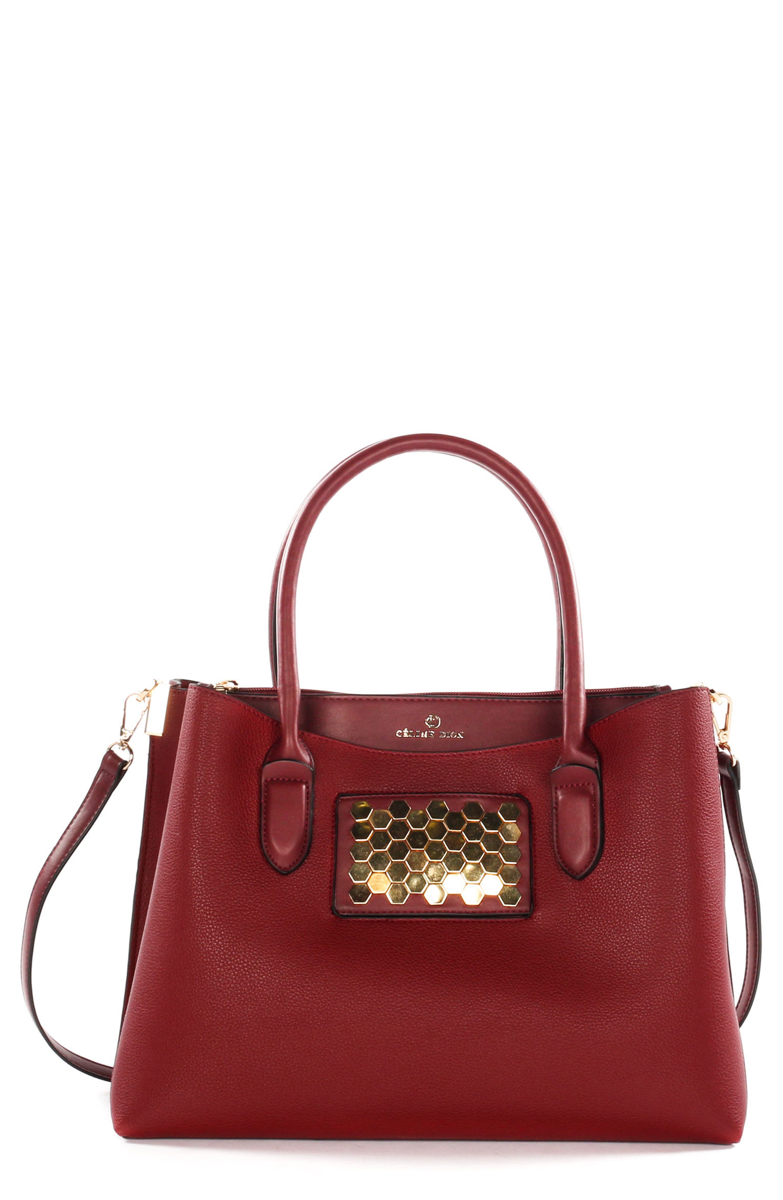 Céline Dion Symphony Faux Leather Satchel, Main, color, BURGUNDY
