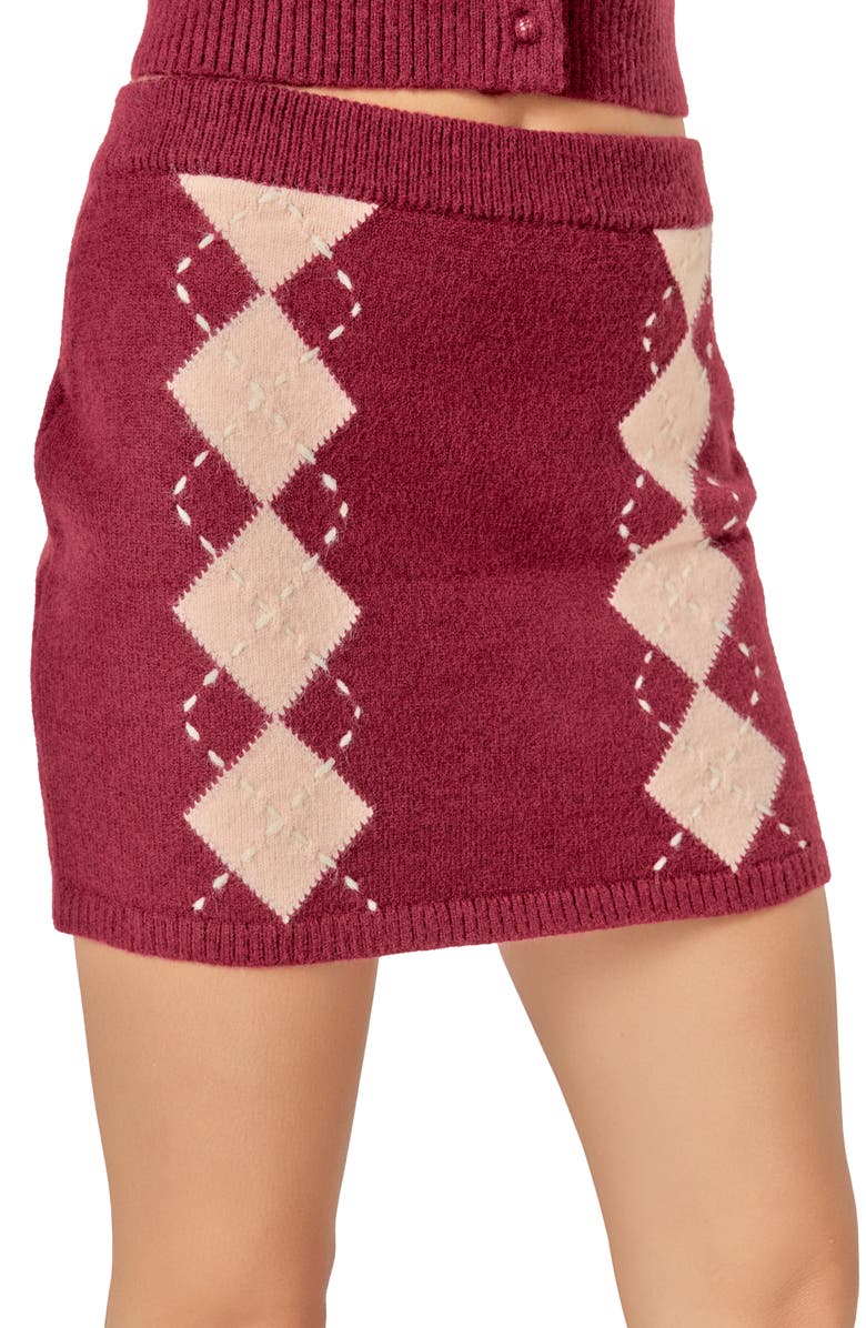 English Factory Argyle Knit Miniskirt, Alternate, color, Burgundy/ Salmon