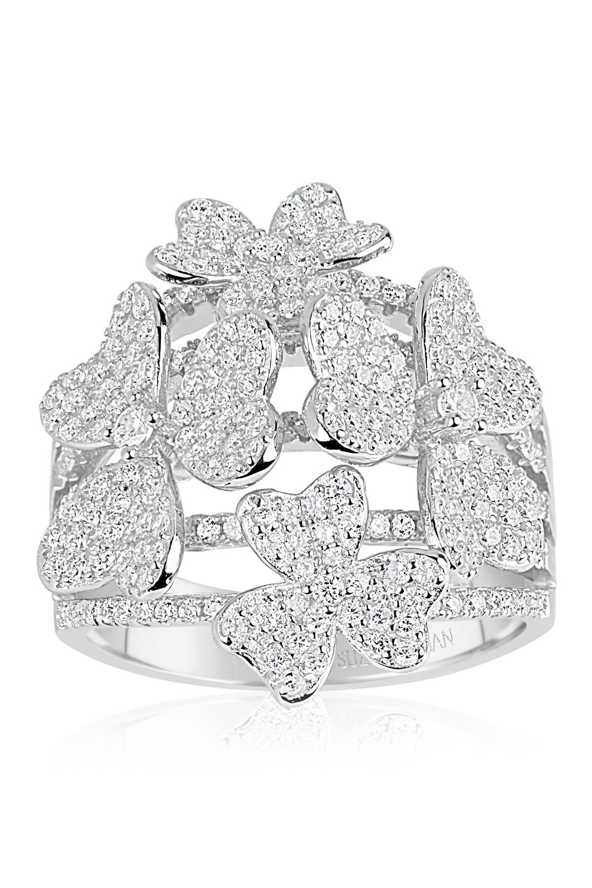 SUZY LEVIAN Sterling Silver CZ Multi Flower Ring