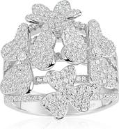 SUZY LEVIAN Sterling Silver CZ Multi Flower Ring