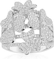 SUZY LEVIAN Sterling Silver CZ Multi Flower Ring