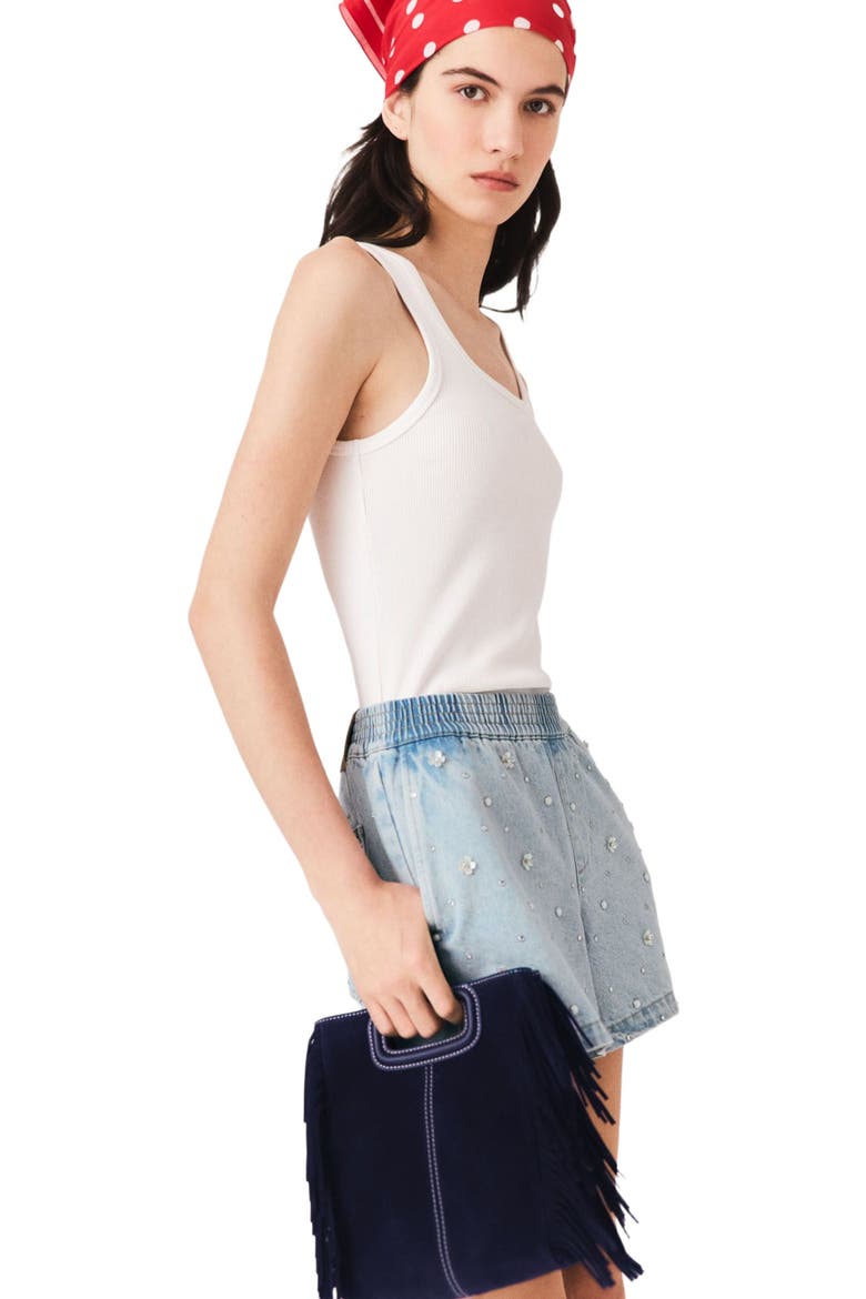 Floral denim shorts, Alternate, color, Blue