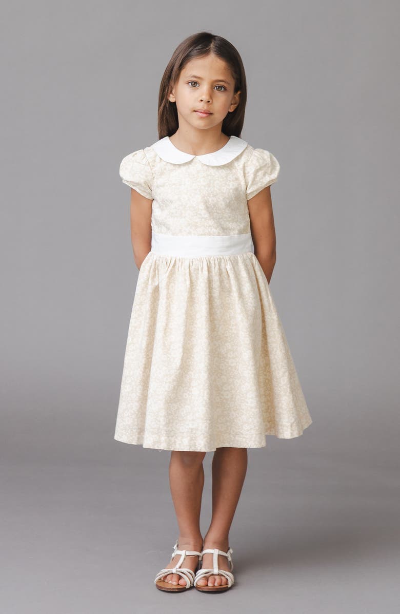 Hope & Henry Kids' Short Sleeve Linen Dress with Peter Pan Collar, Alternate, color, Sandy Floral