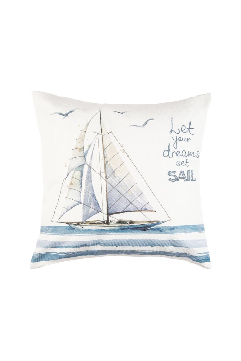 Let Your Dreams Set Sail Embroidered Accent Throw Pillow, Main, color, Blue