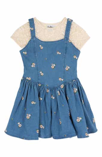 Kids' Lace Top & Embroidered Denim Dress Set