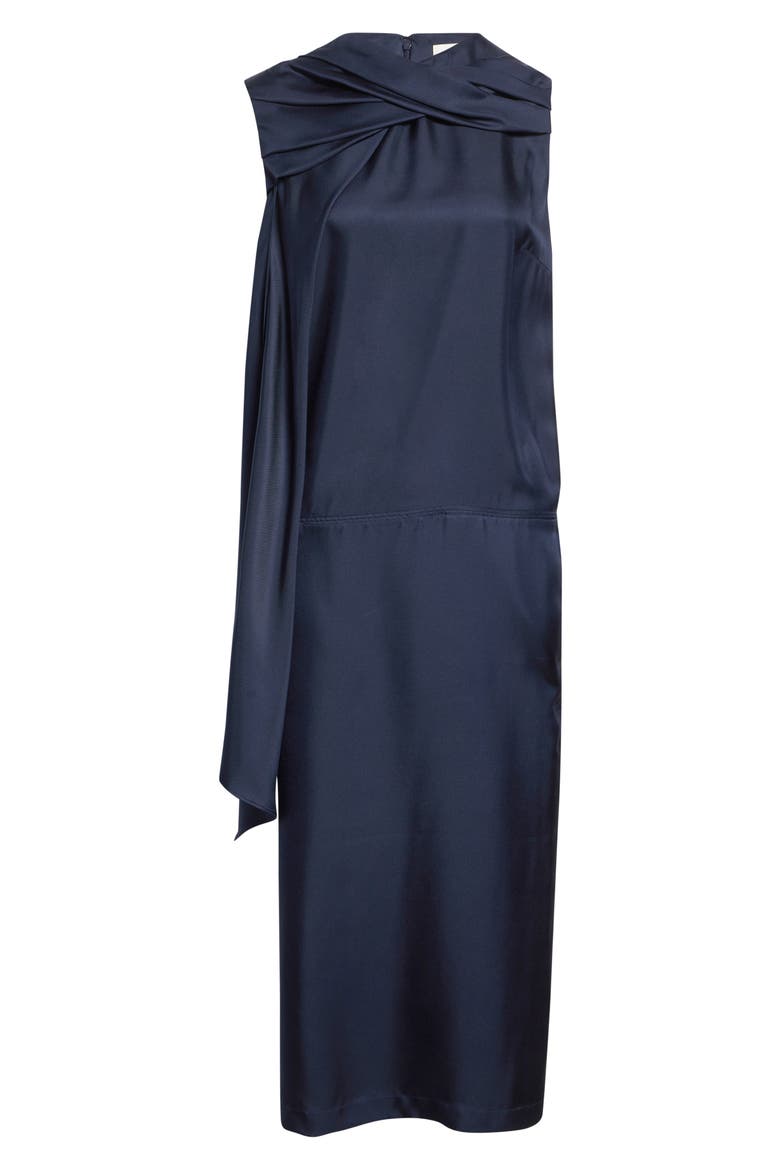 Izia Draped Silk Twill Cape Dress, Alternate, color, NAVY