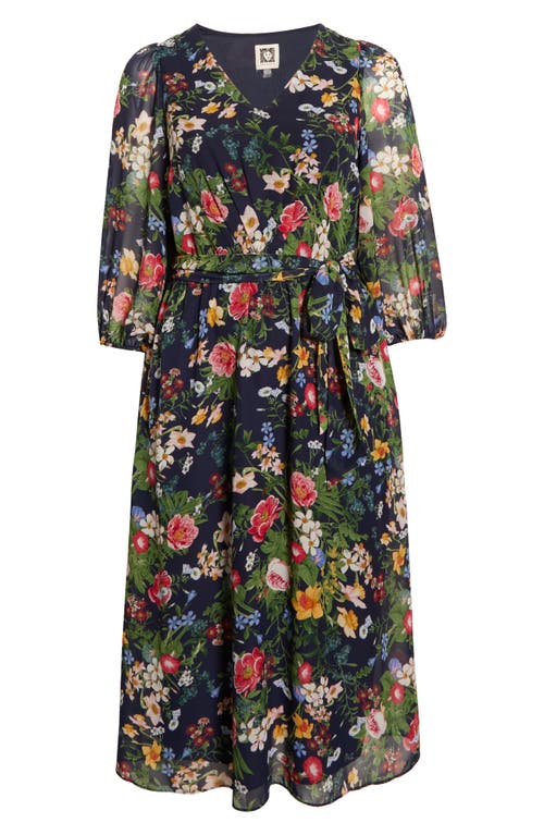 Anne Klein Floral Print Tie Waist Midi Dress In Multi