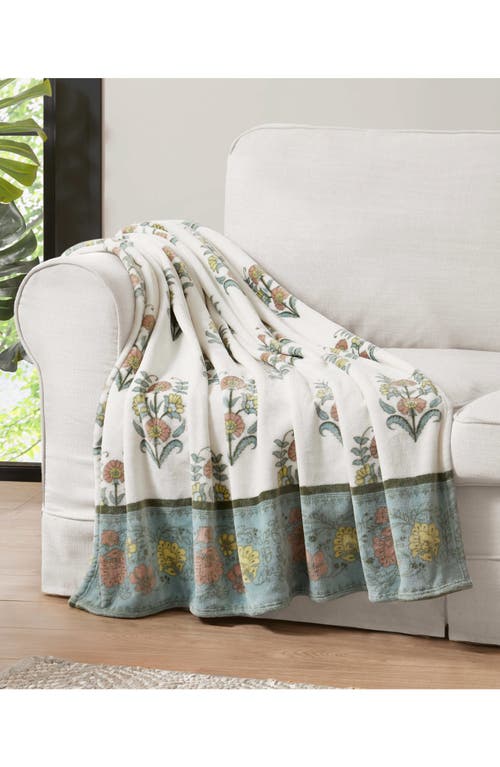 Jessica Simpson Plush Fleece Throw Blanket In Teal White Multi