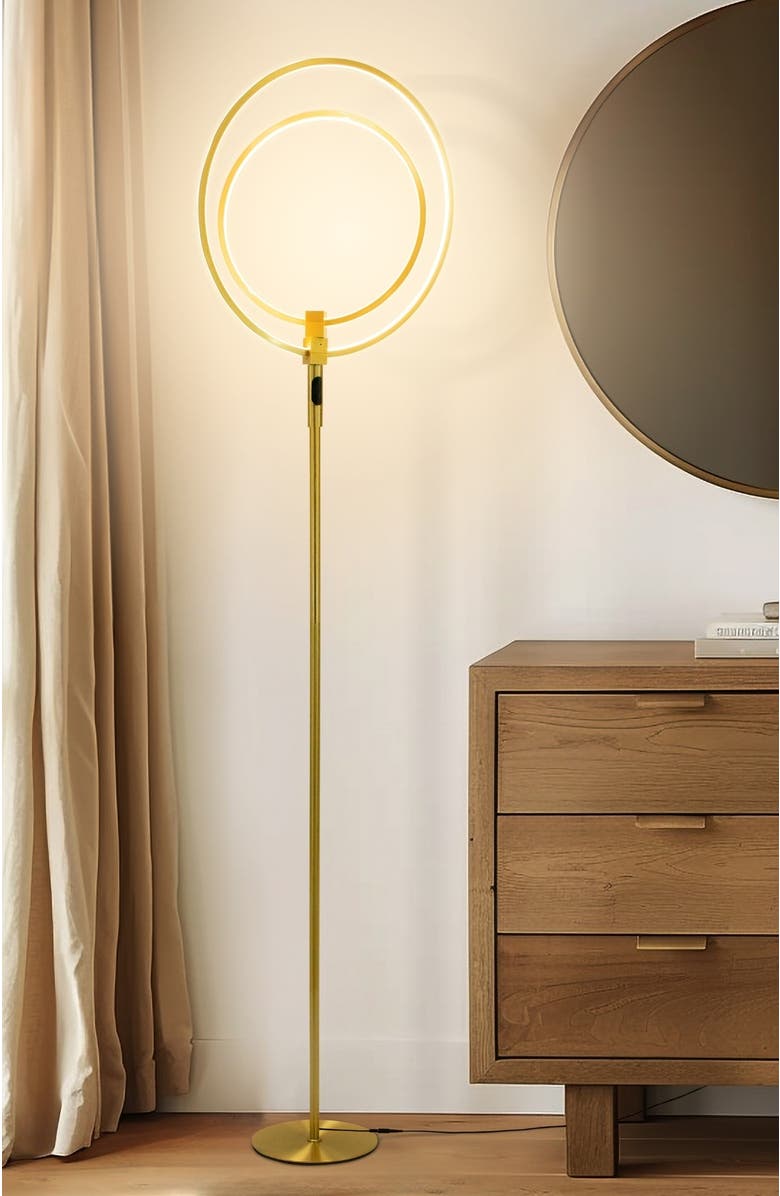 Brightech Eclipse 79" LED Industrial Dimmable Floor Lamp with 2 Height Adjustable Orbital Heads, Alternate, color, Antique Brass