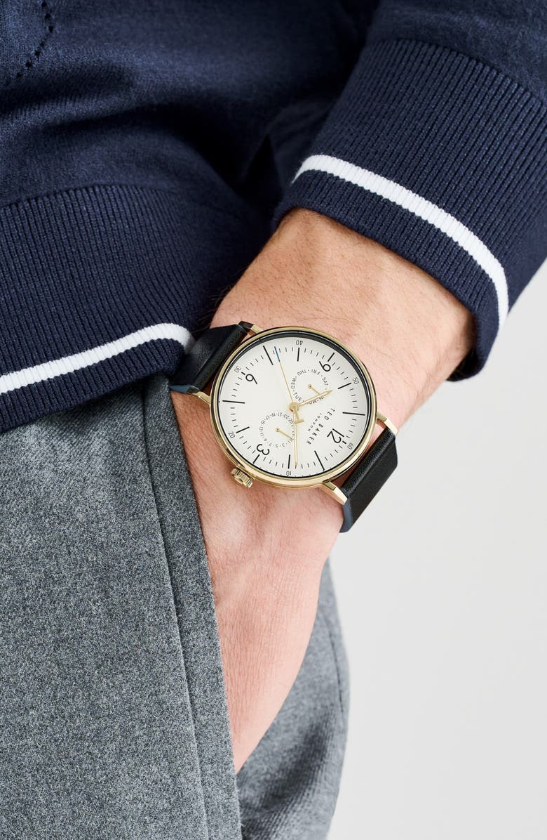 Ted Baker Phylipa Gents Leather Strap Watch, 41mm, Alternate, color, Black