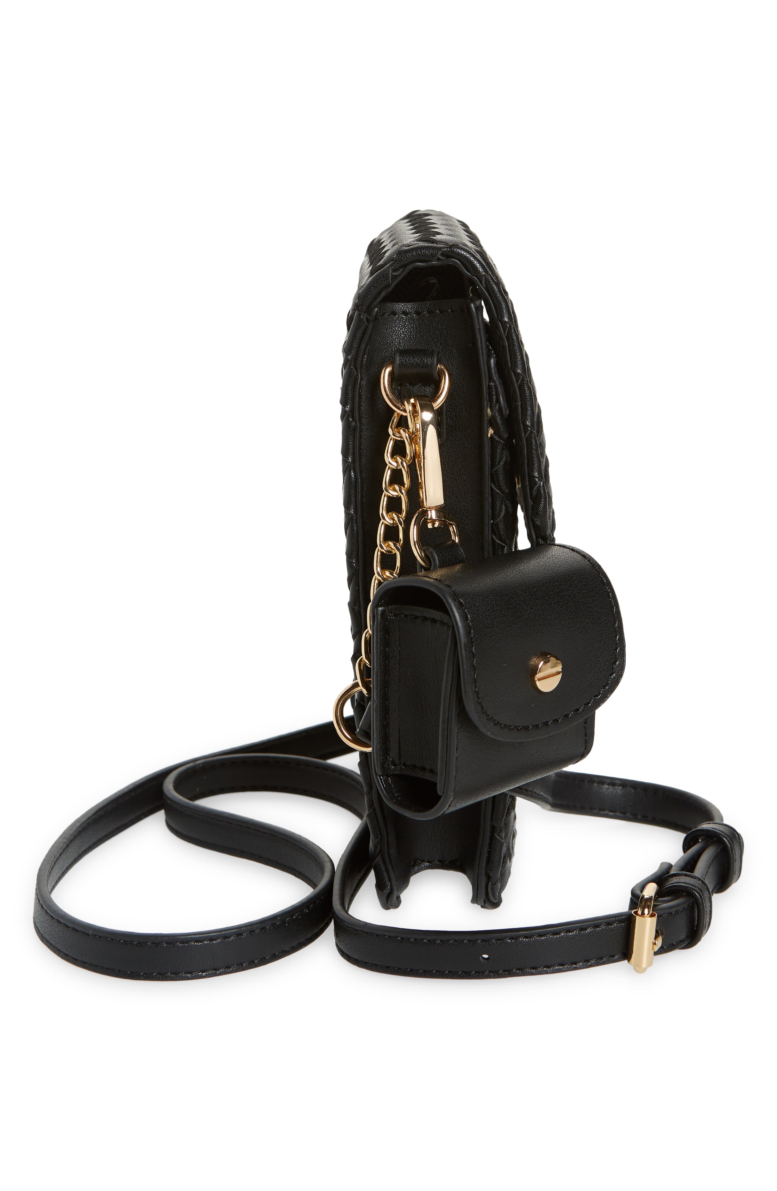 Woven Vegan Leather Phone Crossbody Bag, Alternate, color, BLACK