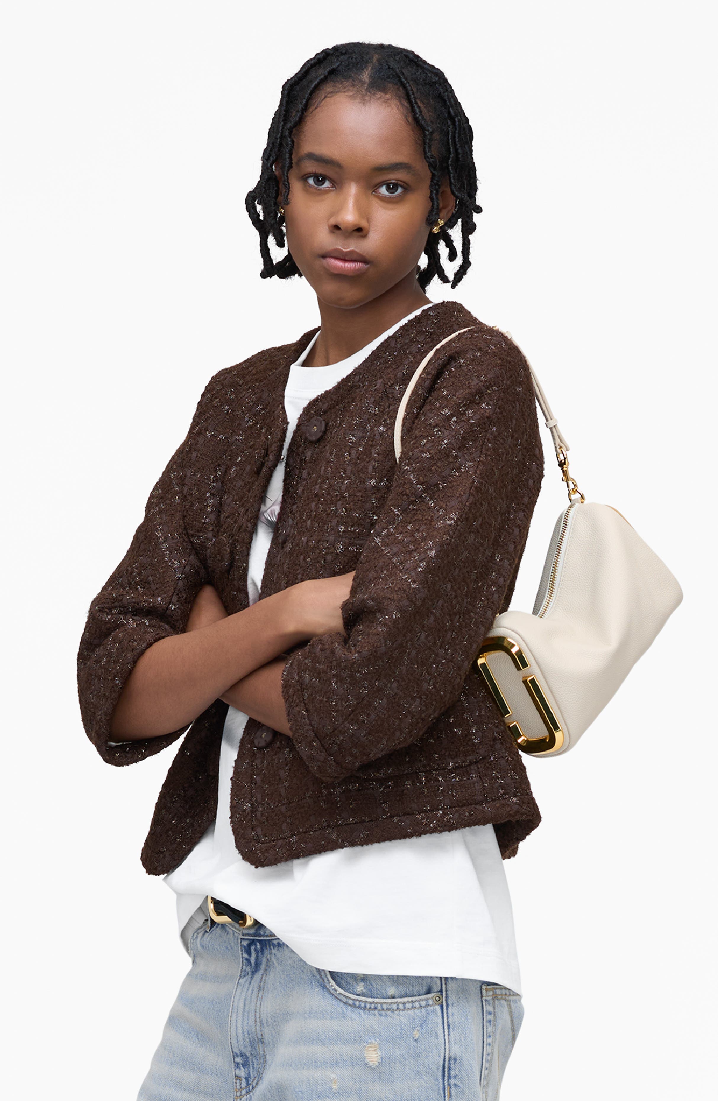 Marc Jacobs The Snapshot Leather Shoulder Bag, Alternate, color, Cloud White