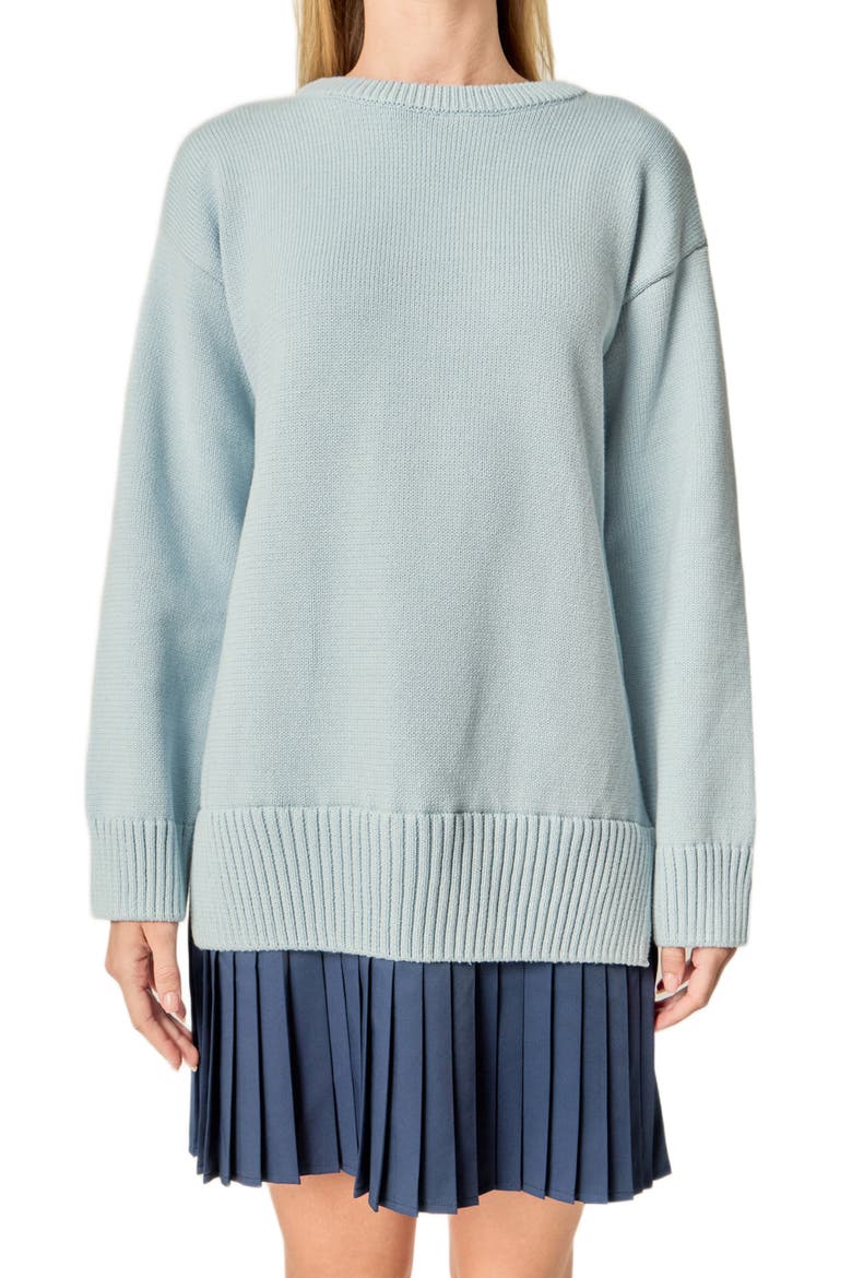 Mixed Media Long Sleeve Pleated Minidress, Alternate, color, POWDER BLUE/ NAVY