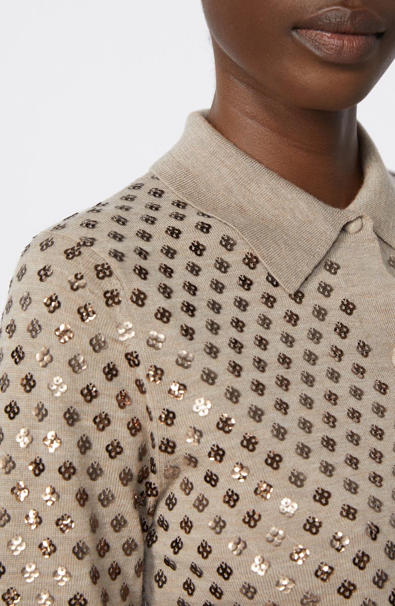 Max Mara Ragno Sequin Embellished Virgin Wool Cardigan, Alternate, color, Light Brown