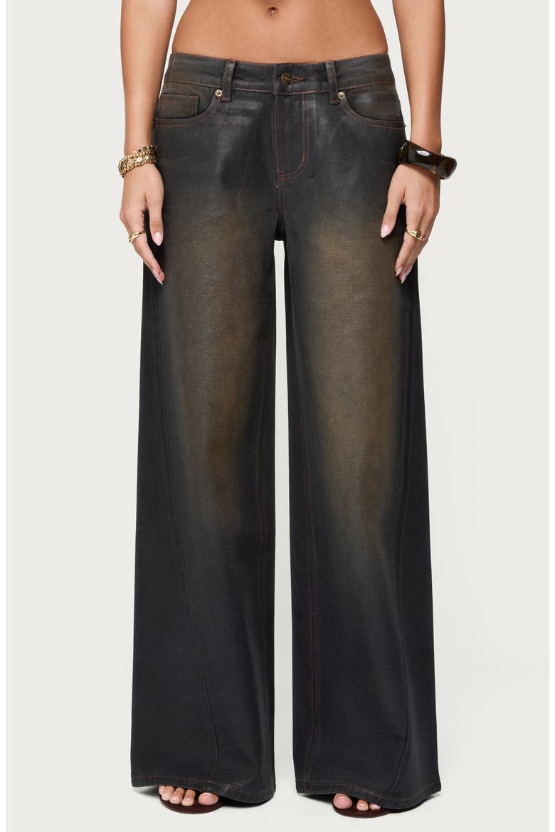 Mud Wash Oversize Wide Leg Jeans, Main, color, BLACK-WASHED
