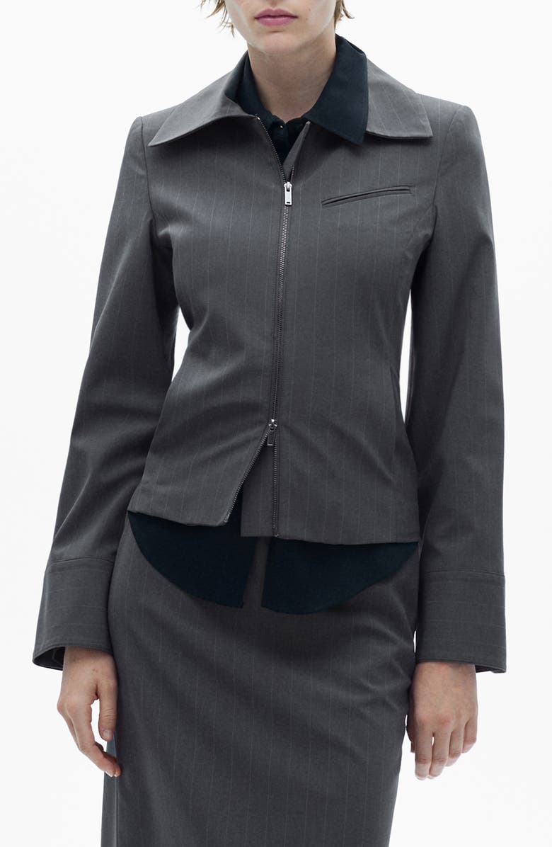 MANGO Pinstripe Zip Jacket, Main, color,