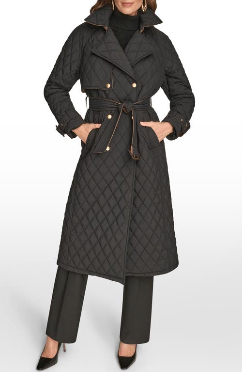 Donna Karan Women's Belted Maxi Quilted Coat In Black