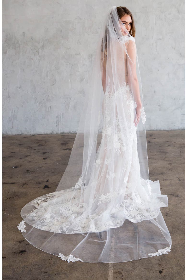 Lace Trim Chapel Veil, Main, color, IVORY