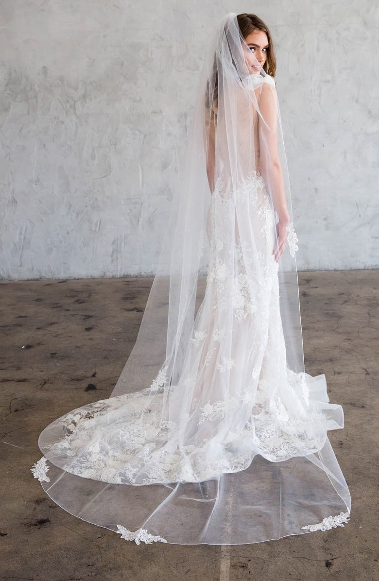 Brides & Hairpins Lace Trim Chapel Veil, Main, color,