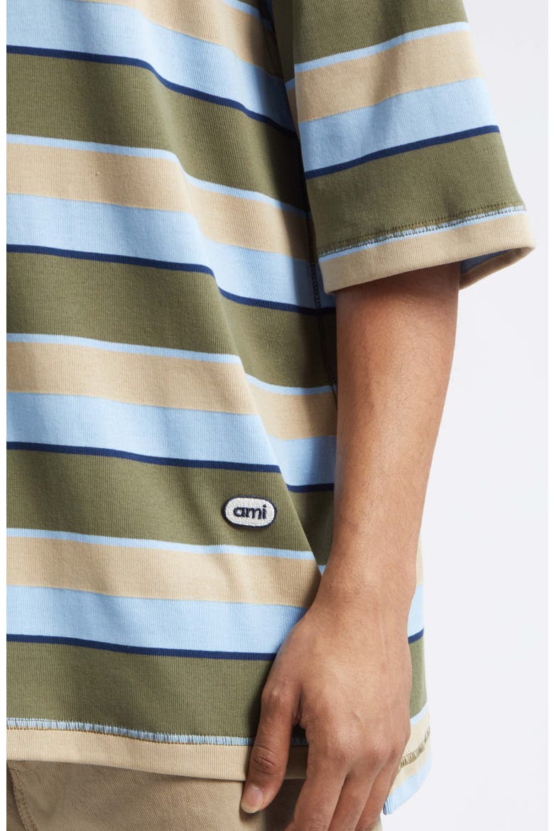 Oversize Stripe Cotton Polo, Alternate, color, BLEUCACH/ KAKI/ TAUPE/ ENCRE