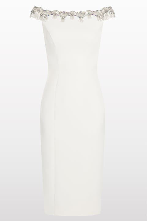 Valorie Beaded Off-Shoulder Midi Dress