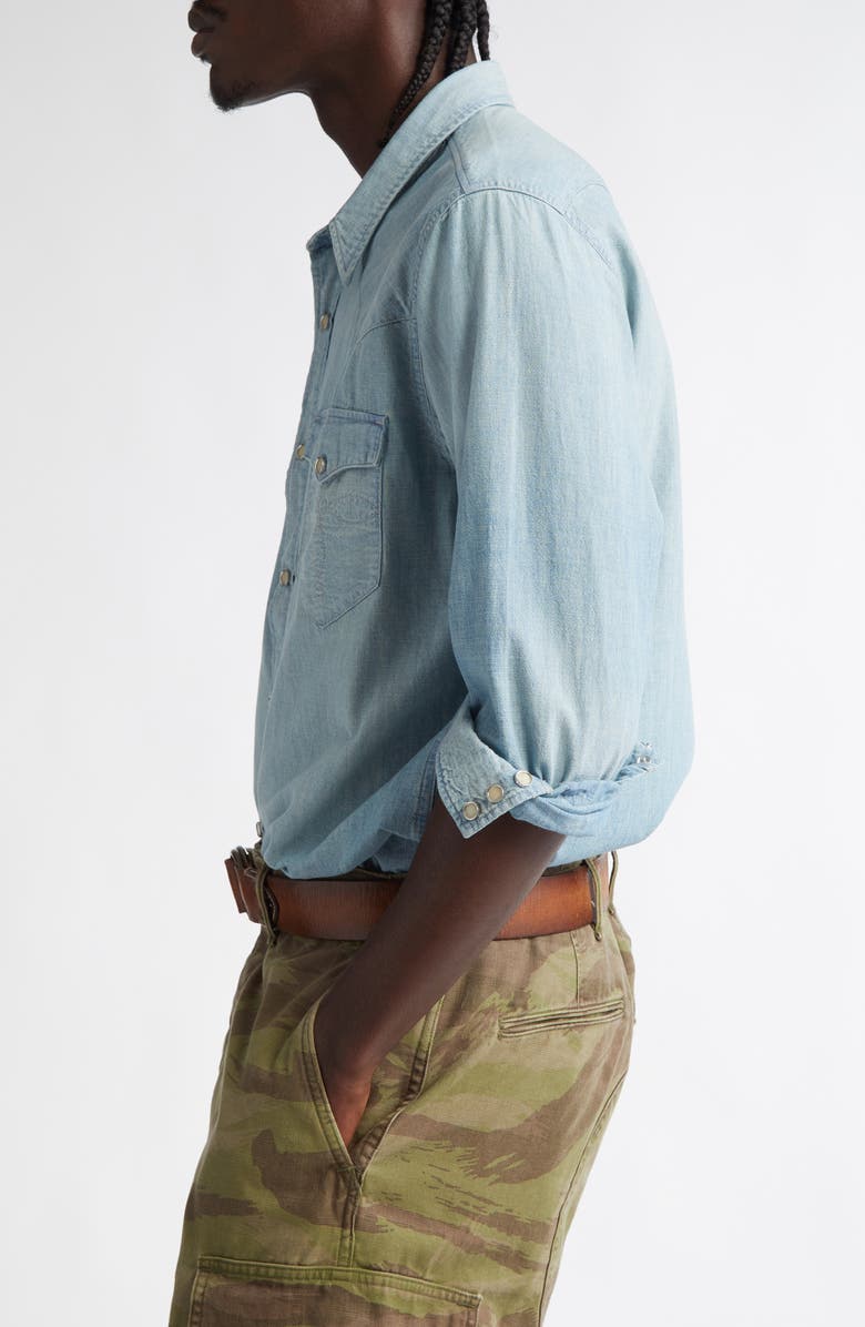 Double RL Buffalo Slim Fit Pearl Snap Denim Western Shirt, Alternate, color,