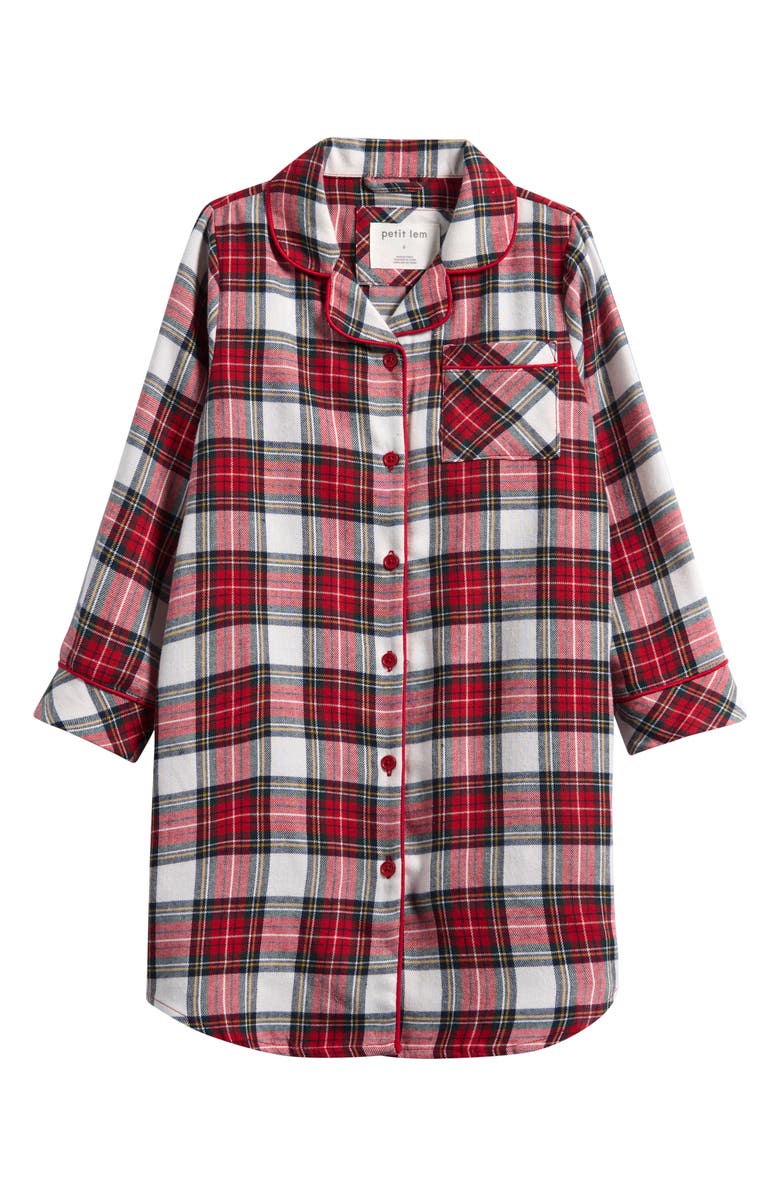 Petit Lem Kids' Tartan Plaid Flannel Nightgown, Main, color, Red