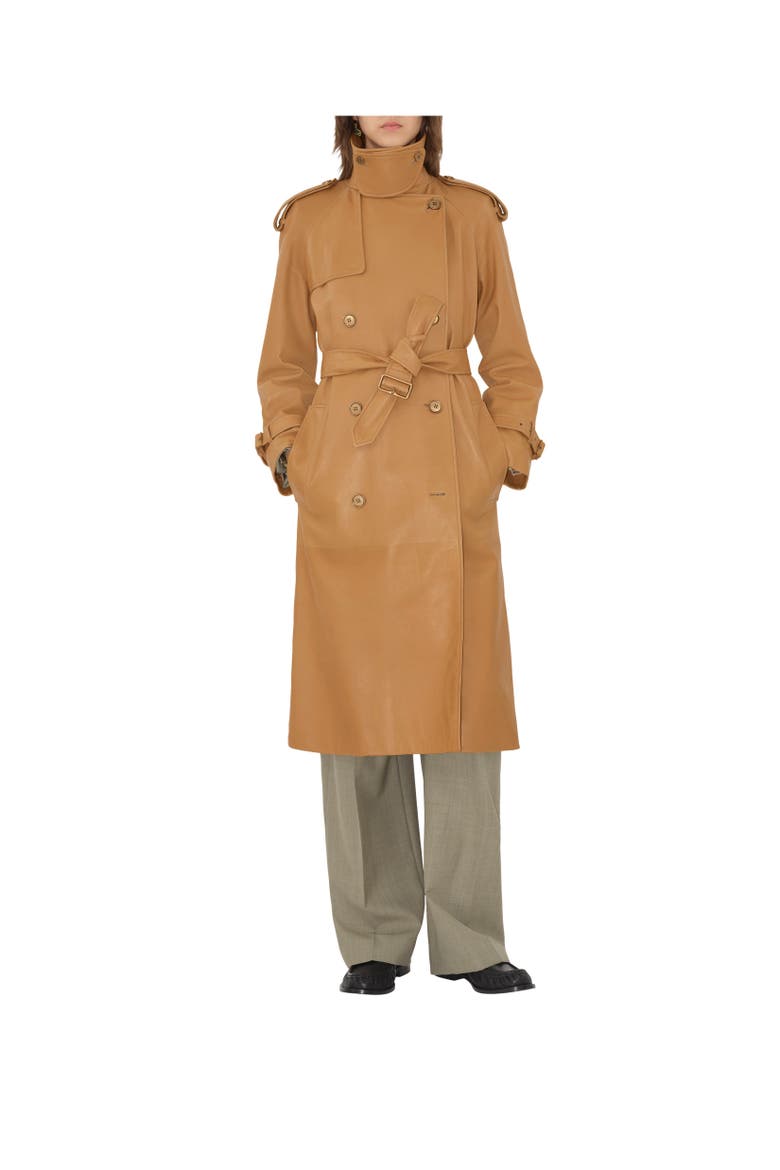 Long Leather Castleford Trench Coat, Alternate, color, Sepia brown