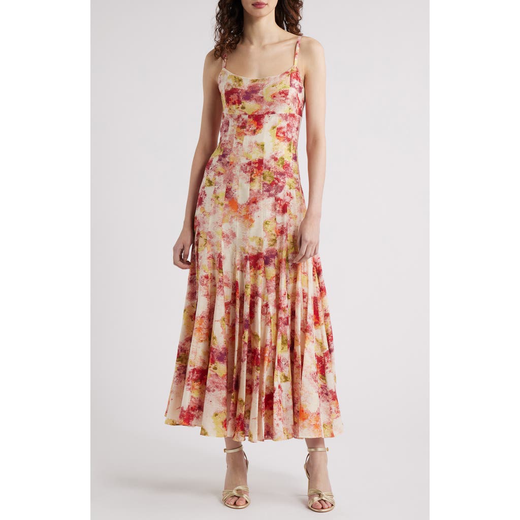 Chelsea28 Seamed Sleeveless Maxi Dress In Ivory- Pink Sponge Paint