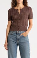 Vigoss Crop Pointelle Short Sleeve Cardigan