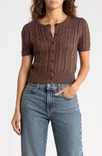 Crop Pointelle Short Sleeve Cardigan