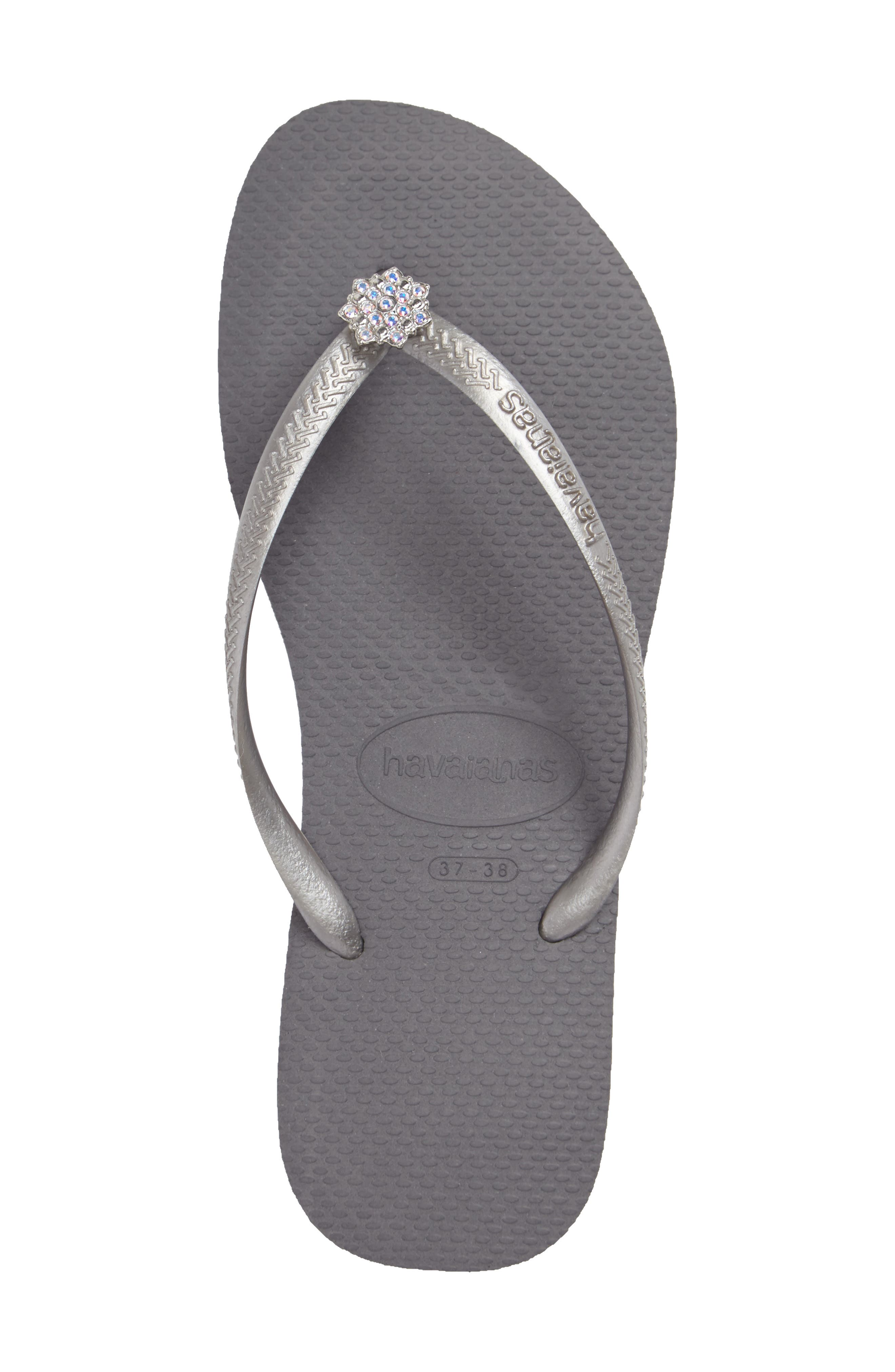 Slim Crystal Poem Flip Flop, Main, color, STEEL GREY