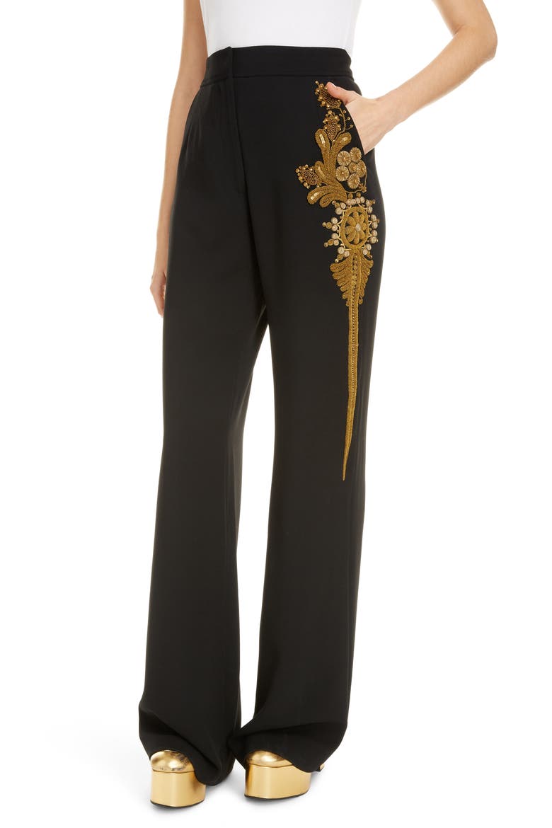 Pantery Embroidered Wide Leg Pants, Main, color, BLACK