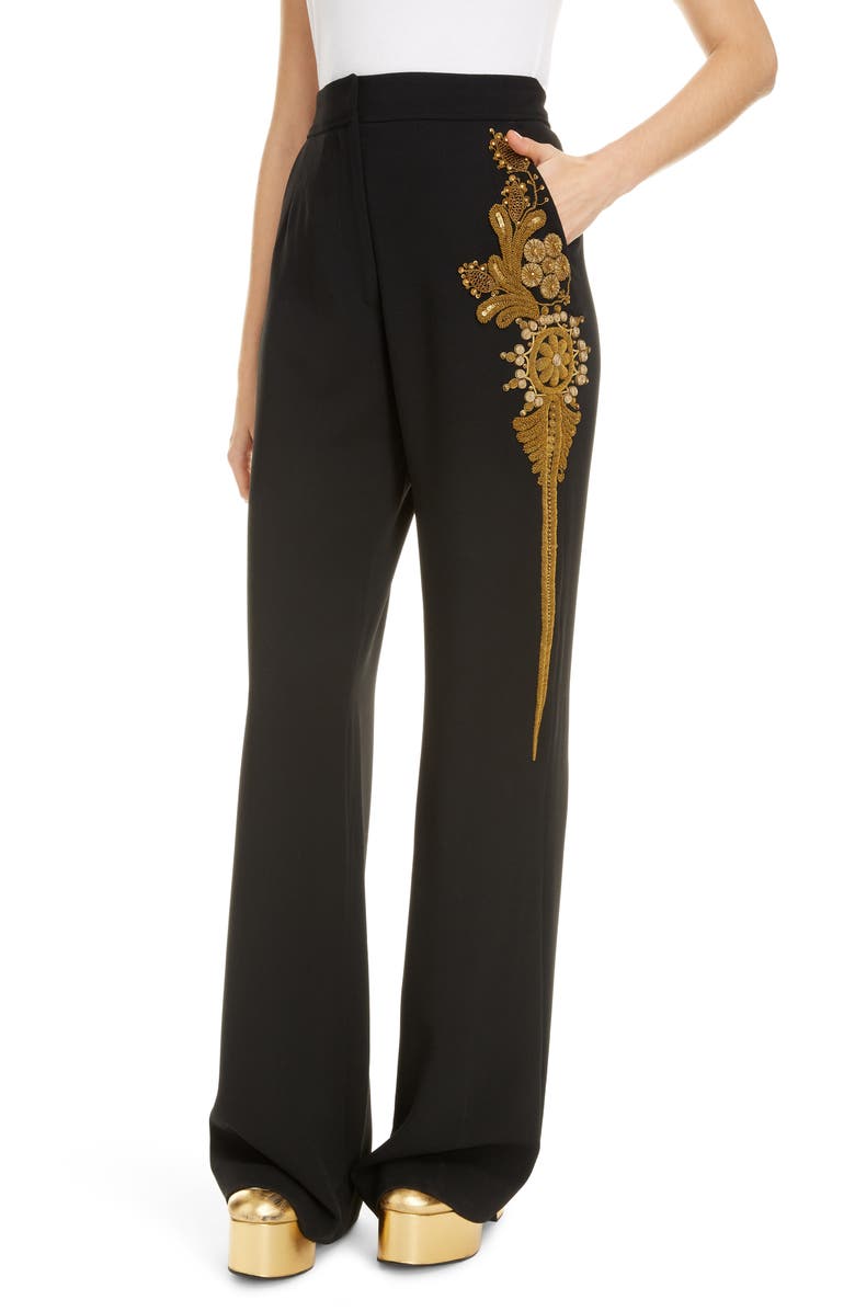 Dries Van Noten Pantery Embroidered Wide Leg Pants, Main, color, 