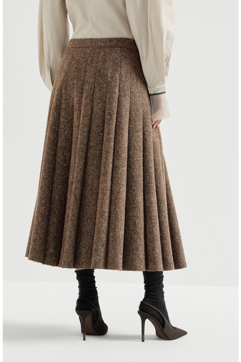 Virgin wool donegal pleated skirt, Alternate, color, Light Brown
