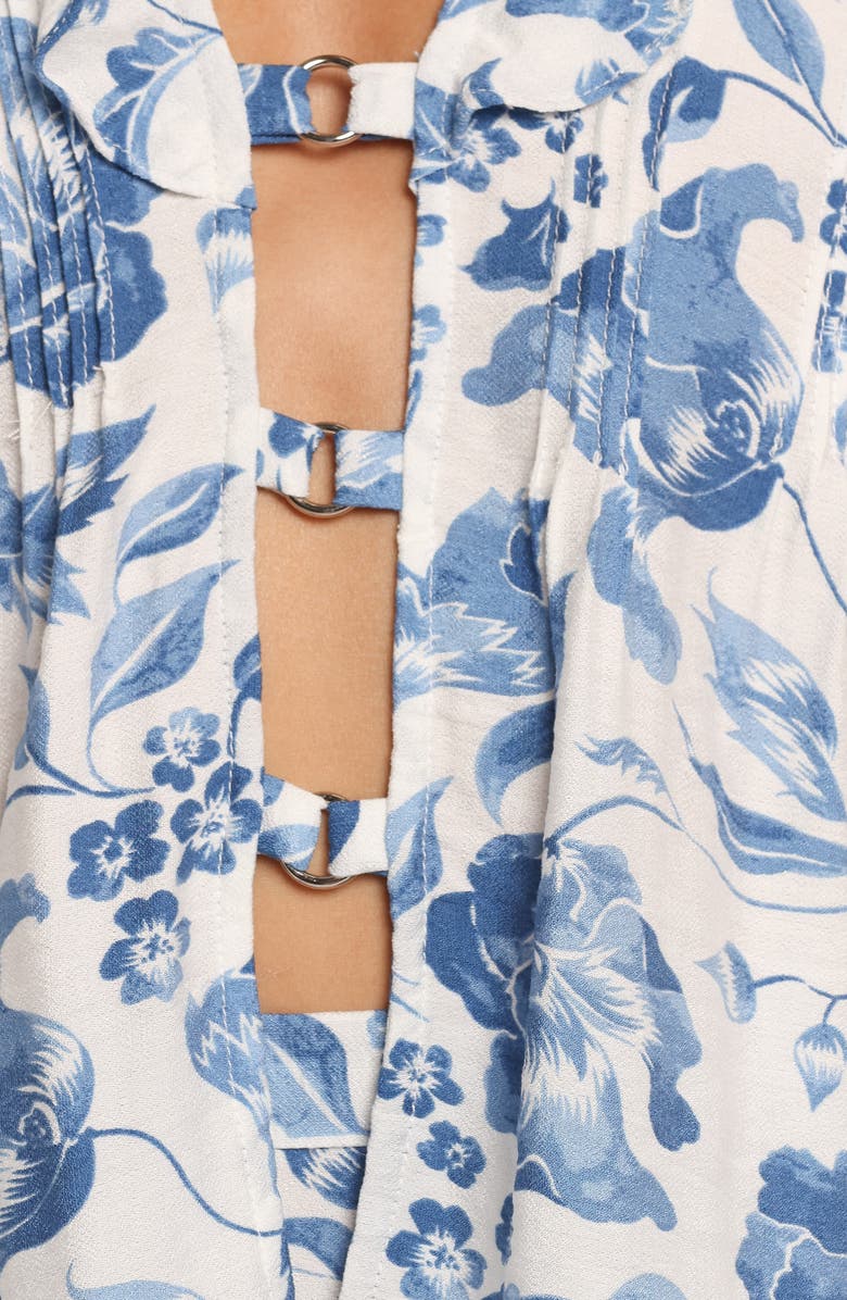 Petal & Pup Claud Ruffle Plissé Top, Alternate, color, Blue White Floral