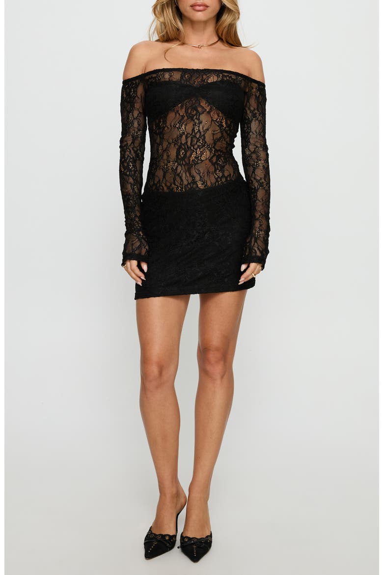 Annora Long Sleeve Lace Minidress, Main, color, BLACK