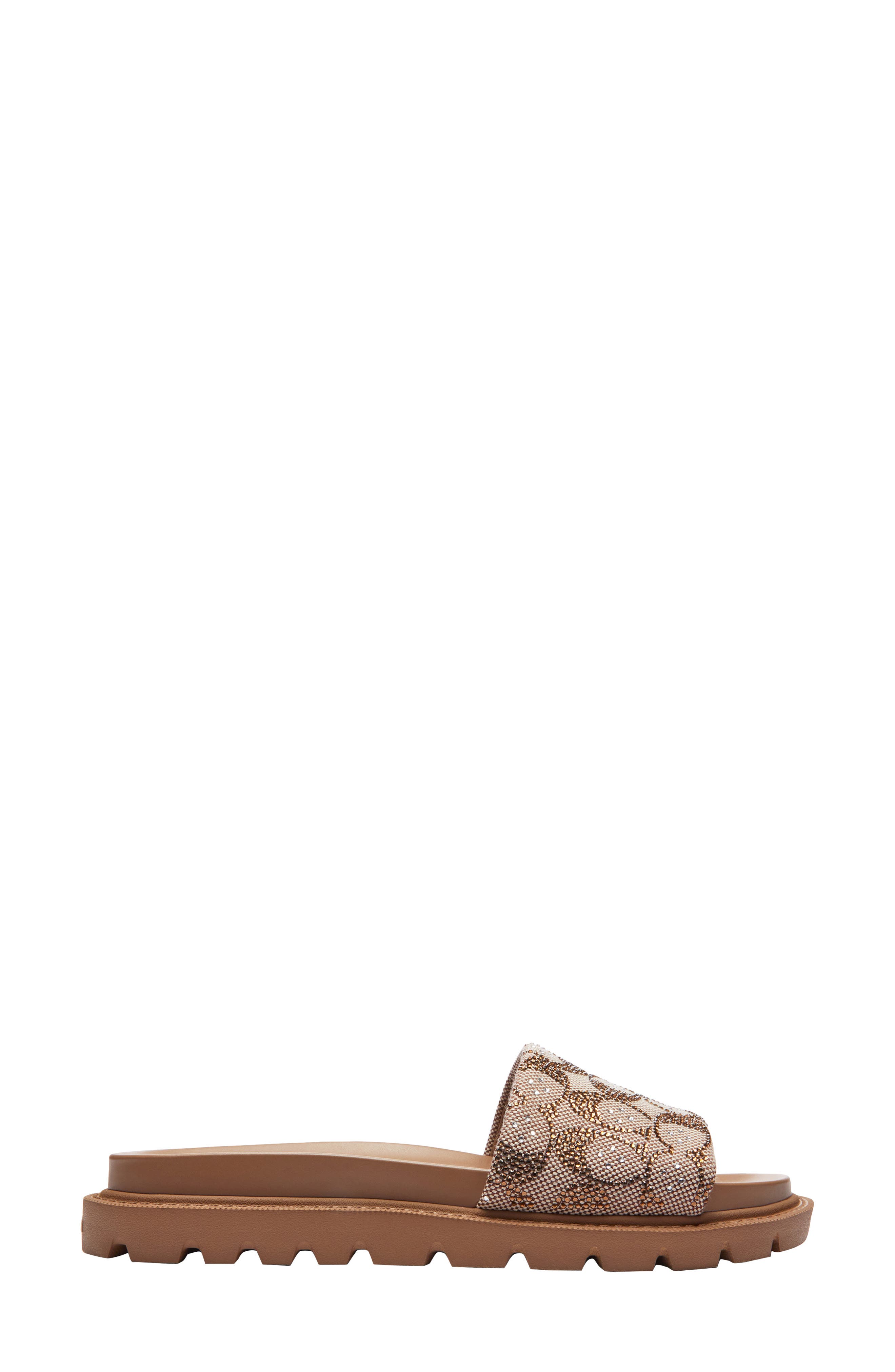COACH Brynn Signature Crystal Jacquard Slide Sandal, Alternate, color, Tan
