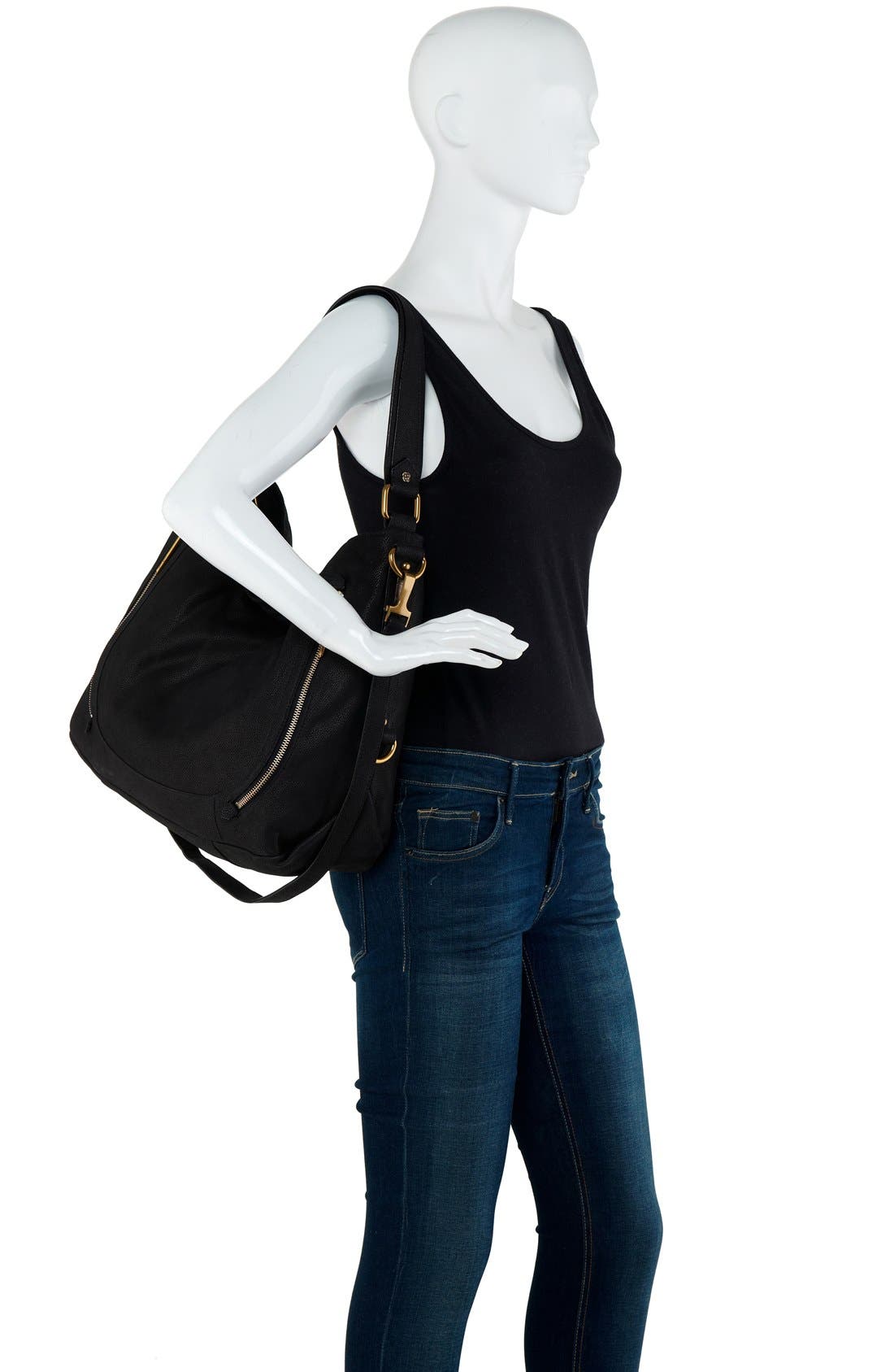'Iara City' Leather Hobo, Alternate, color, BLACK